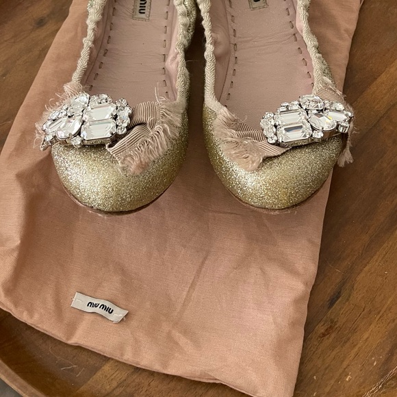 Designer Miu Miu Glitter Ballet Flats with original garment bag! size 39.5 - Picture 4 of 4